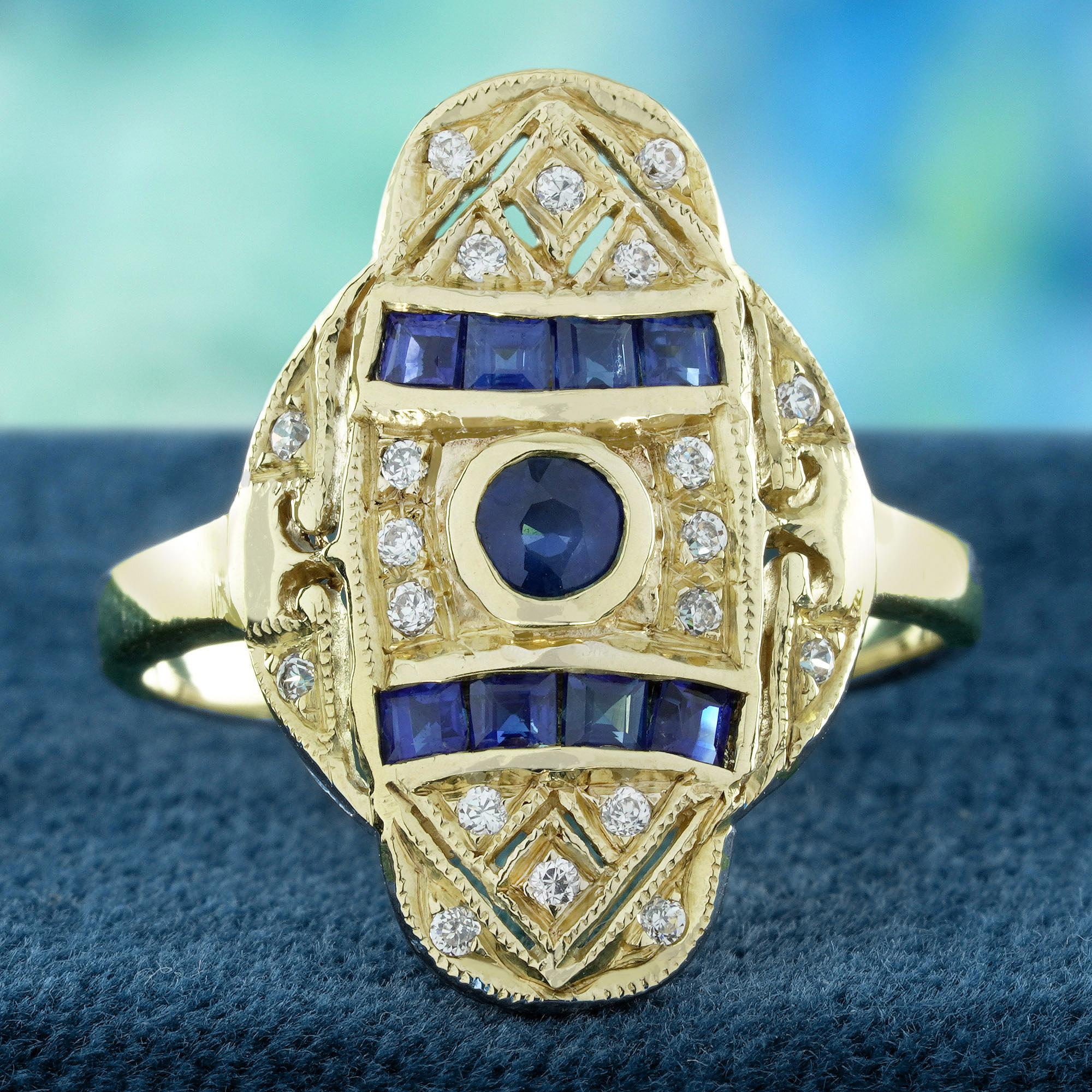 Un magnifique saphir bleu rond, aux teintes profondes et envoûtantes. Le saphir est magnifiquement encadré par des diamants sur le dessus et le dessous, tandis que d'autres diamants encerclent l'ensemble du bracelet, créant une finition éblouissante