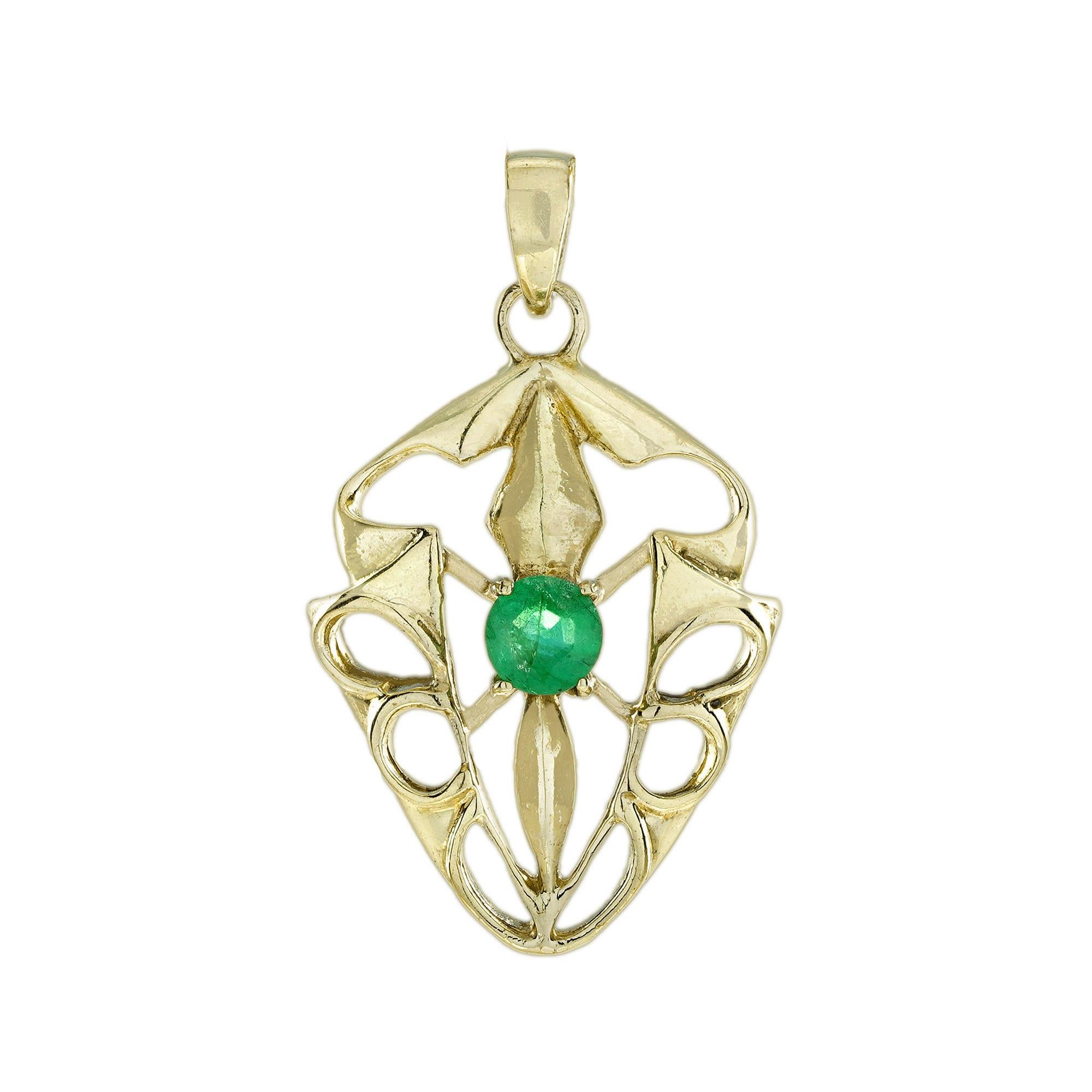 Jaune 9K  Pendentif en or avec émeraude naturelle style vintage en vente