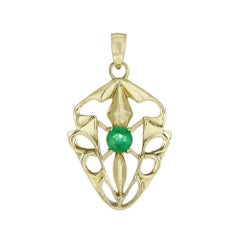 9K Yellow  Gold Natural Emerald Vintage Style Pendant