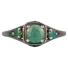 Silver925 Natural Emerald Vintage Style Ring