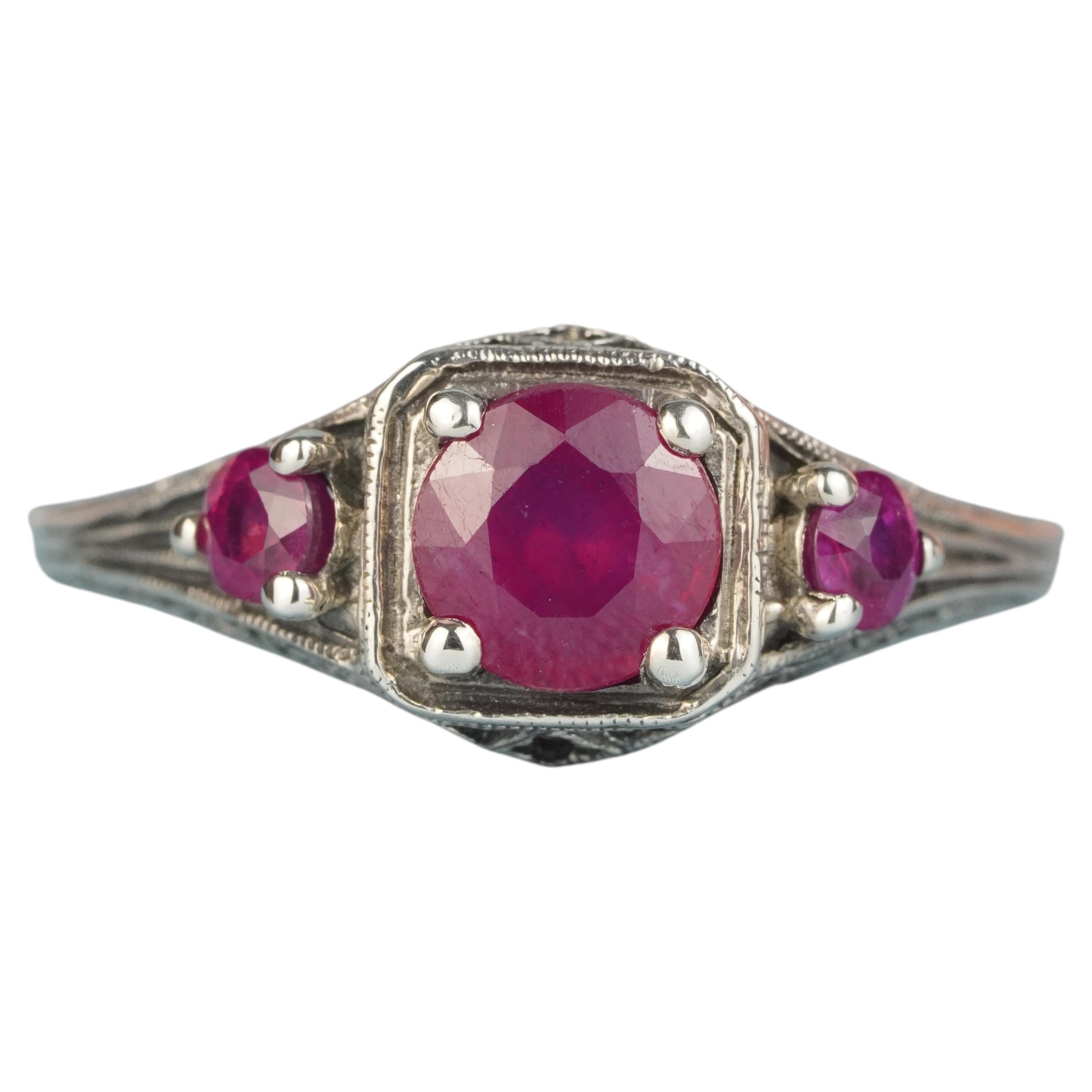 Silver925 Natural Ruby Vintage Style Ring For Sale