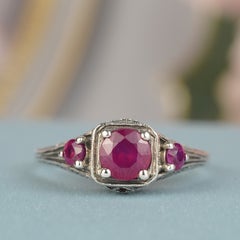 Silver925 Natural Ruby Vintage Style Ring