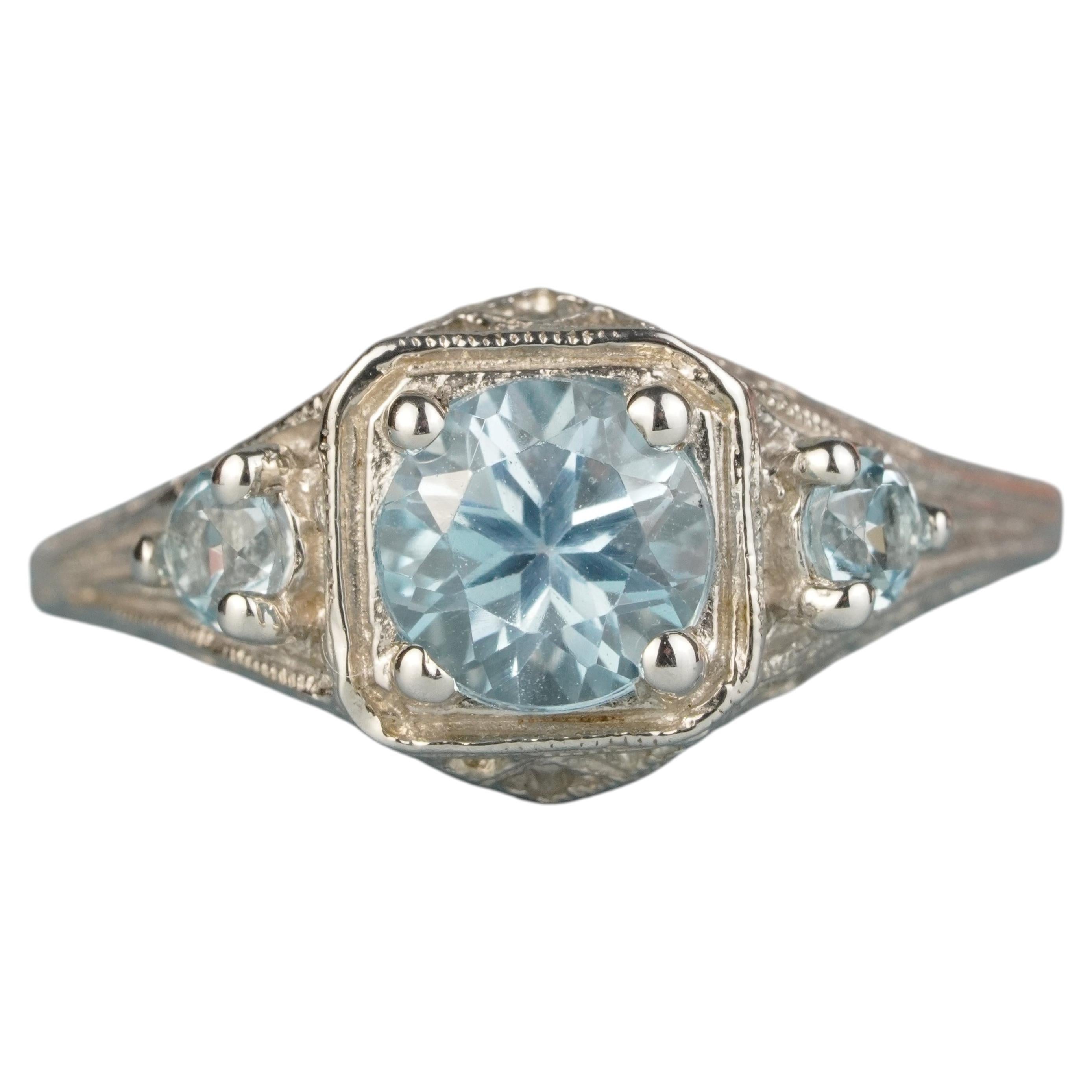 Bague de style vintage en argent 925 avec topaze bleue naturelle