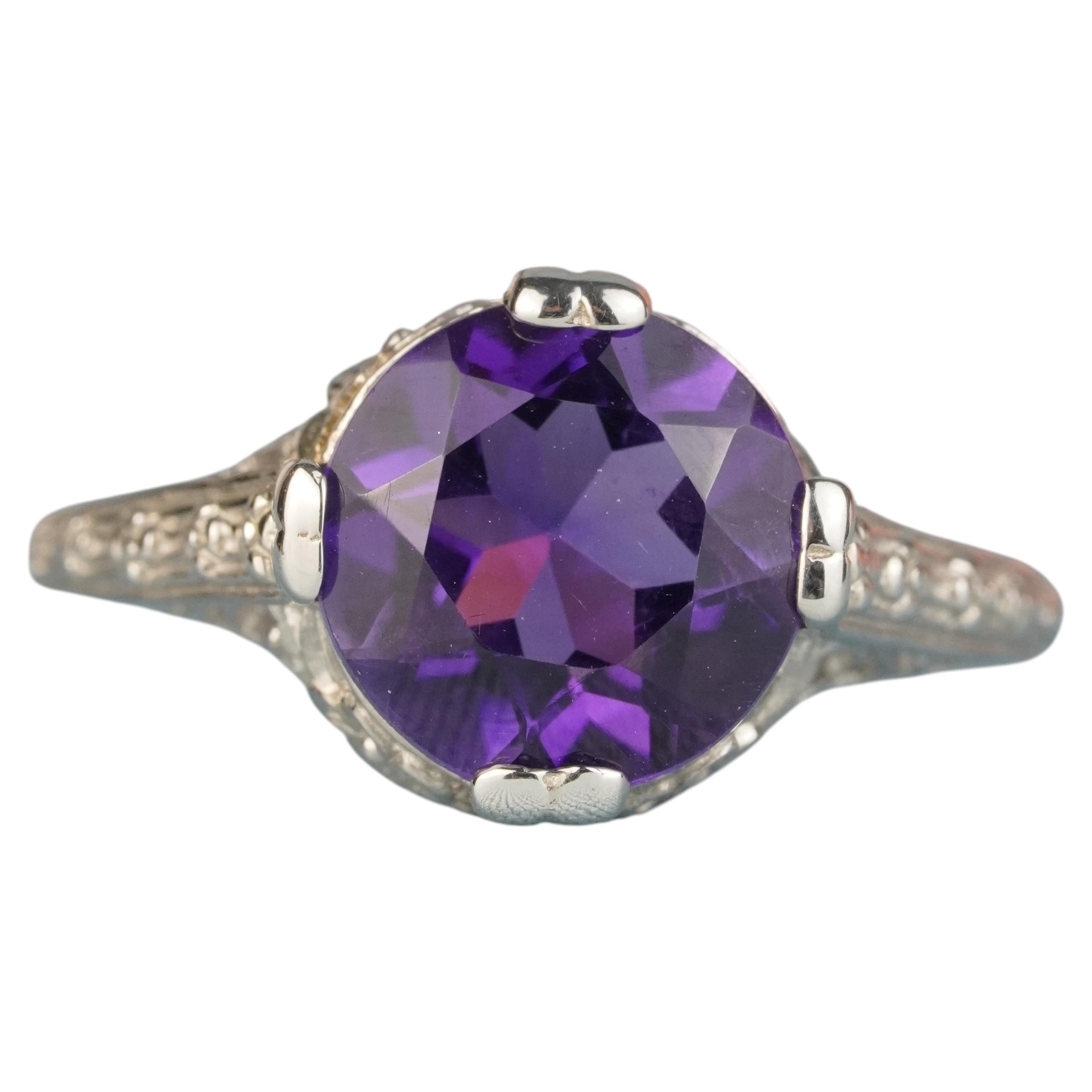 Silver925 Natural Amethyst Vintage Style Ring