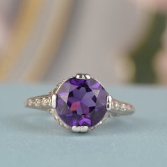 Silver925 Natural Amethyst Vintage Style Ring