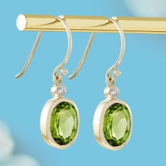 Peridot Diamond Victorian Style Oval Drop Earrings in Solid 9K Gold