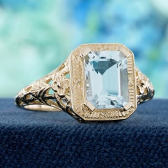Aquamarine Filigree Engagement Ring in 14K Yellow Gold