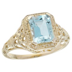 Aquamarine Filigree Engagement Ring in 14K Yellow Gold
