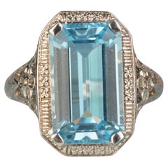 Silver925 Natural Blue Topaz Vintage Style Filigree Ring