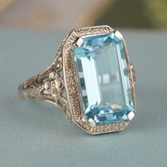Silver925 Natural Blue Topaz Vintage Style Filigree Ring
