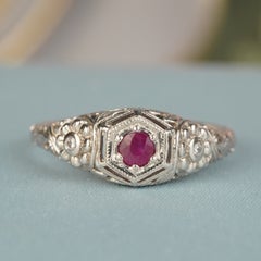 Silver925 Ruby Diamond Vintage Style Filigree Ring