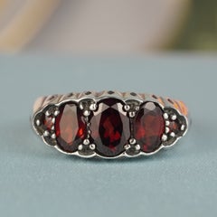 Silver925 Natural Garnet Vintage Style Ring