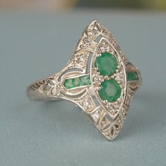 Silver925 Emerald Diamond Vintage Style Filigree Ring