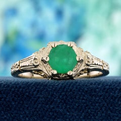 Emerald Engagement Milgrain Ring in 14K Yellow Gold