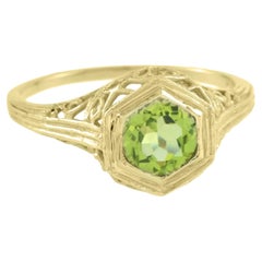 Peridot Hexagon Filigree Engagement Ring in 9K Yellow Gold