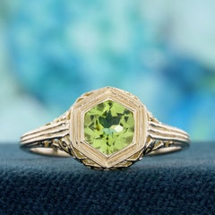 Peridot Hexagon Filigree Engagement Ring in 9K Yellow Gold
