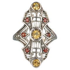 Bague en filigrane de style vintage en argent 925, avec citrine naturelle, grenat et perle