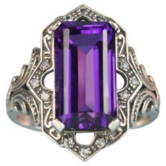 Bague en filigrane de style vintage en argent 925, avec améthyste et topaze blanche de synthèse
