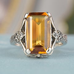 Bague en argent 925 avec citrine et topaze blanche de synthèse, style vintage, en filigrane