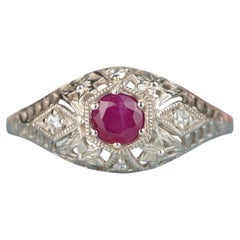 Bague en filigrane de style vintage en argent 925, avec rubis et zircone cubique