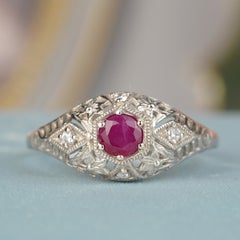 Bague en filigrane de style vintage en argent 925, avec rubis et zircone cubique
