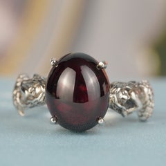 Silver925 Natural Garnet Cabochon Vintage Style Ring