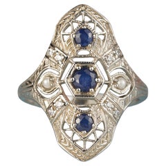 Filigranring im Vintage-Stil aus 925er Silber mit Saphir, Perle und Zirkonia