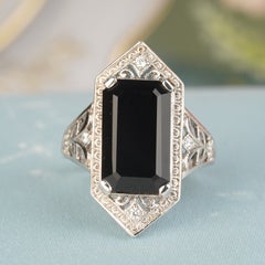 Silver925 Onyx Cubic Zirconia Vintage Style Filigree Ring