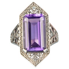 Argento 925, ametista sintetica, topazio bianco, stile vintage  Anello in filigrana