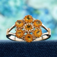 Citrine Floral Cluster Split Shank Ring in 9K Yellow Gold