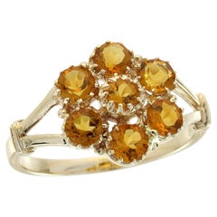 Citrine Floral Cluster Split Shank Ring in 9K Yellow Gold