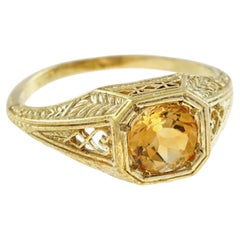 Citrine Octagonal Filigree Engagement Ring in 9K Yellow Gold