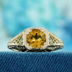 Citrine Octagonal Filigree Engagement Ring in 9K Yellow Gold