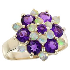 Amethyst and Opal Floral Cluster Ring in 9K Yellow Gold
