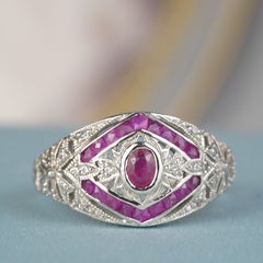Silver925 Ruby Cubic Zirconia Vintage Style Filigree Ring