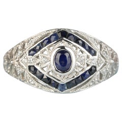 Silver925 Sapphire Cubic Zirconia Vintage Style Filigree Ring