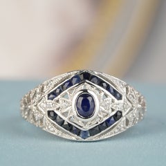 Silver925 Sapphire Cubic Zirconia Vintage Style Filigree Ring