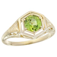 Peridot Art Deco Style Filigree Engagement Ring in 9K Gold