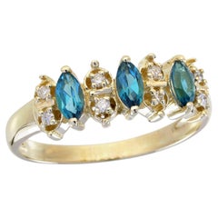 Marquise London Blue Topaz Diamond Ring in 9K Gold