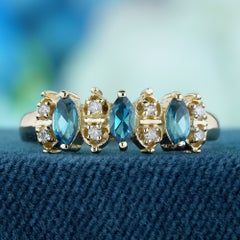 Marquise London Blue Topaz Diamond Ring in 9K Gold