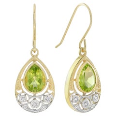Peridot Diamond Teardrop Earrings in 9K Yellow Gold