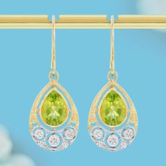 Peridot Diamond Teardrop Earrings in 9K Yellow Gold