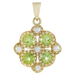 Peridot Pearl Cluster Pendant in 9K Yellow Gold