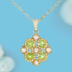 Peridot Pearl Cluster Pendant in 9K Yellow Gold