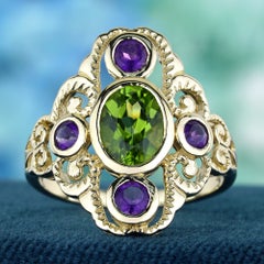 Peridot and Amethyst Openwork Cocktail Ring in 9K Yellow Gold