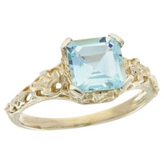 Aquamarine Filigree Engagement Ring in 14K Yellow Gold