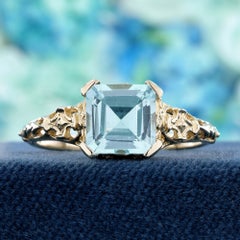 Aquamarine Filigree Engagement Ring in 14K Yellow Gold