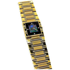 Retro Piaget Lady's Yellow Gold Dancer Bracelet-Watch with Onyx and Black Opal Dial