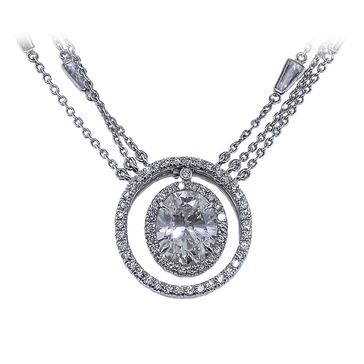 Oval Diamond Platinum Necklace For Sale