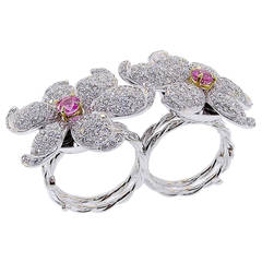 Contemporary Diamond and Pink Sapphire Double Flower Ring 2